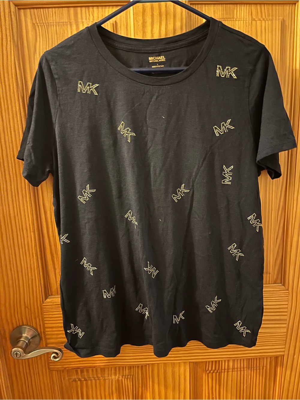 MICHAEL Michael Kors Black Short Sleeve Tee with Gold MK Embellishments